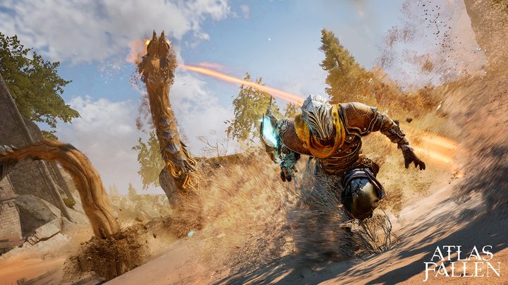 The player sandsurfs in Atlas Fallen