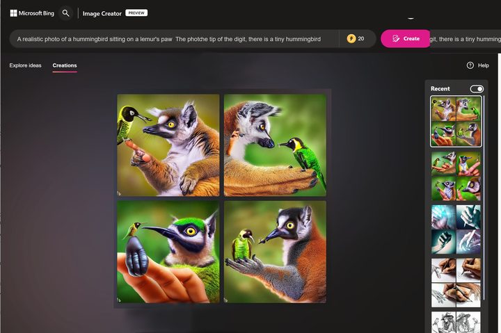 Bing Image Creator full-screen user interface.