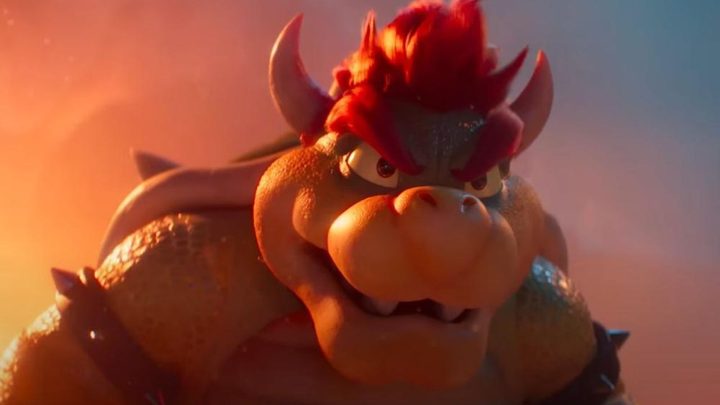 Bowser looking angry in The Super Mario Bros. Movie.
