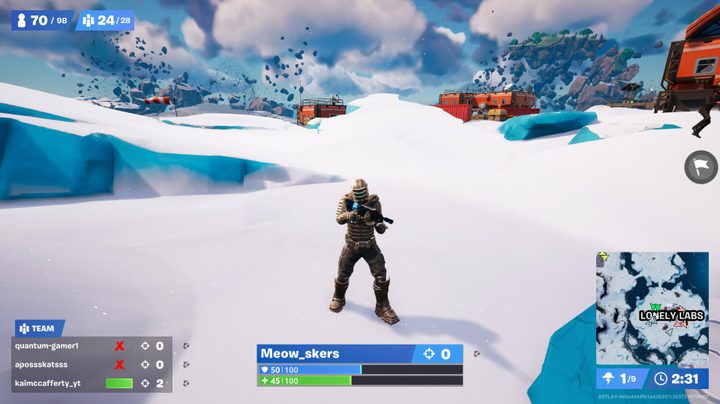 Character shooting from afar in Fortnite.