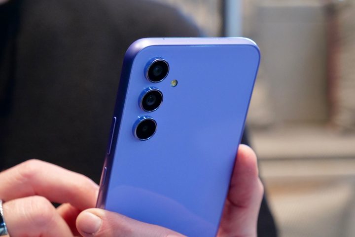 The camera modules on the back of the Galaxy A54.