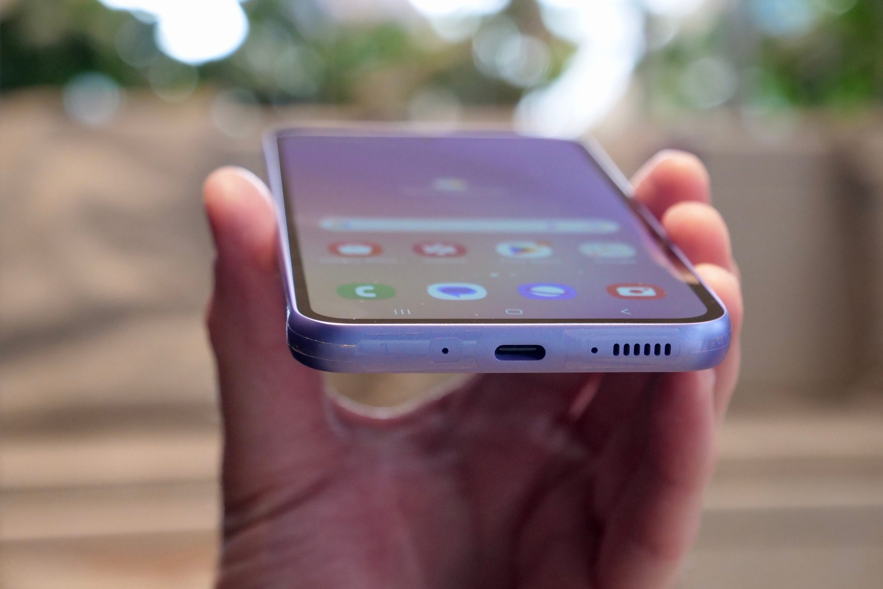 The Galaxy A54's charging port.