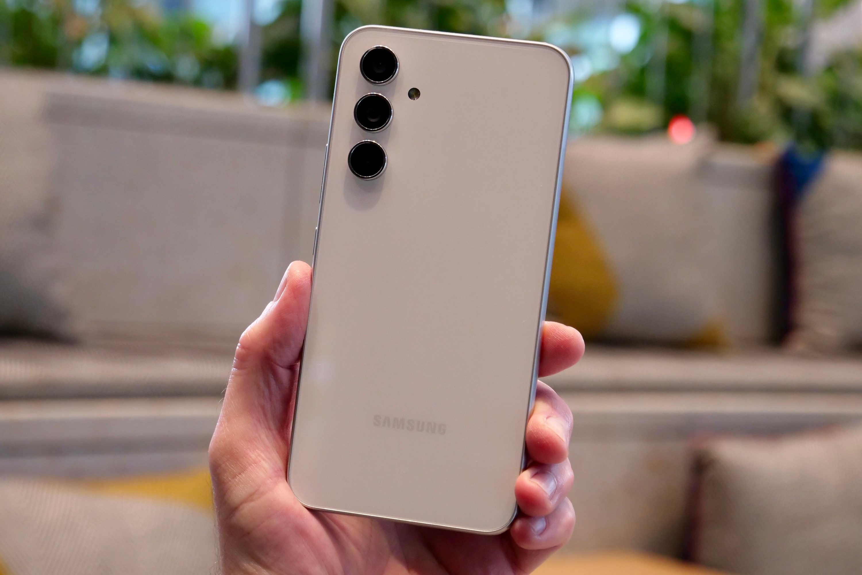 The back of the white Galaxy A54.