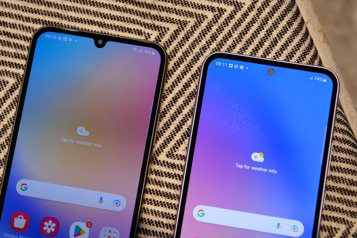 The different selfie camera designs on the Galaxy A54 and Galaxy A34.