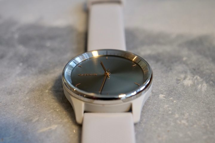 The logo on the Garmin Vivomove Trend's dial.