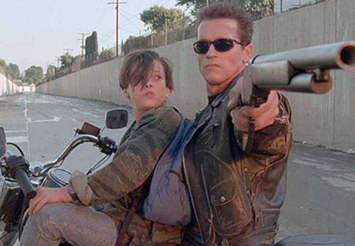 John Conner and the Terminator ride on a motorcycle in T2