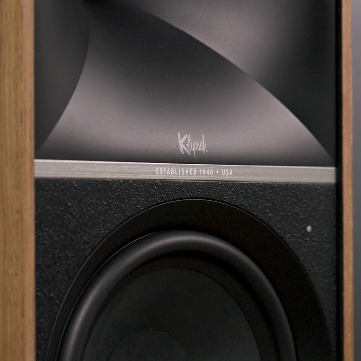 Closeup of the Klipsch logo on the front of Klipsch The Nines.