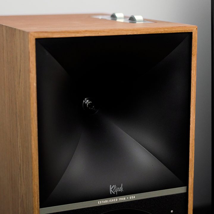 Closeup view of the tweeter on a Klipsch The Nines speaker.