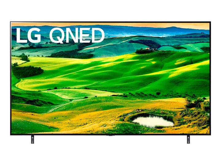 The LG 80 Series 4K QNED TV against a white background.