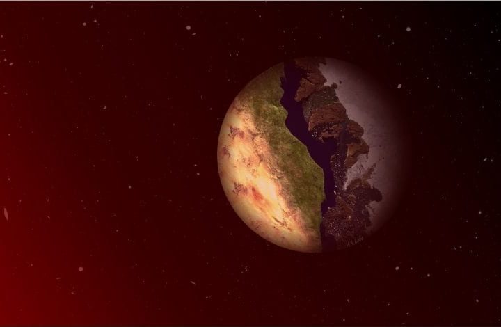 An artist's rendition of the terminator zone of an exoplanet.