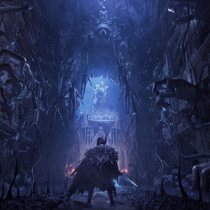 A warrior stands in an Umbral hallway in Lords of the Fallen.
