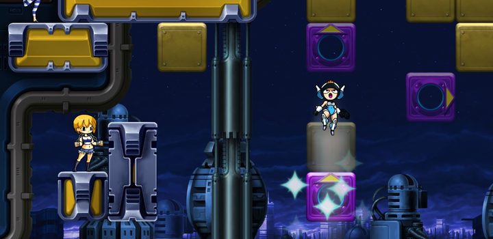 The player jumps up in Mighty Switch Force.