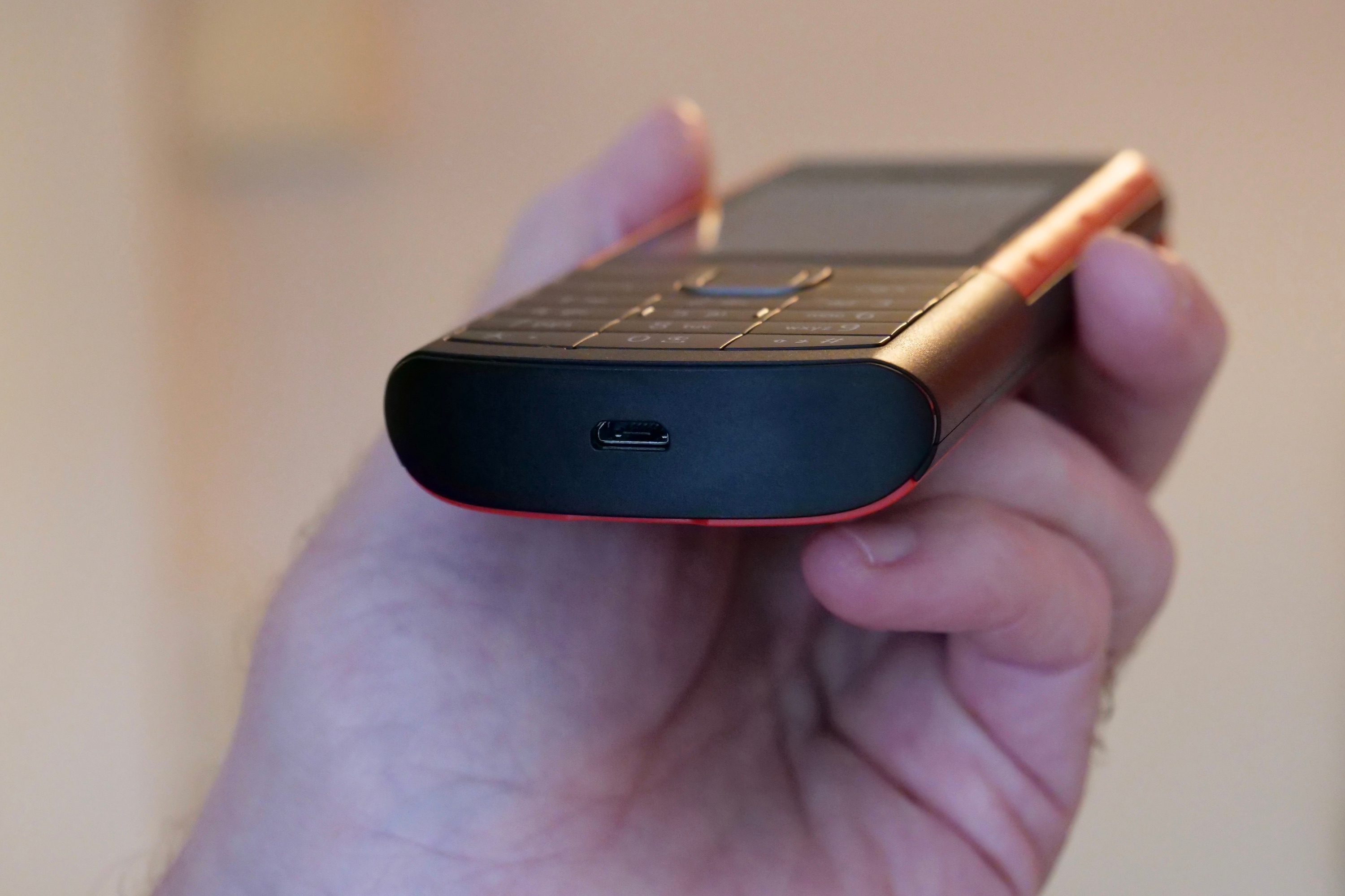 The MicroUSB charger on the Nokia 5710 XpressAudio.