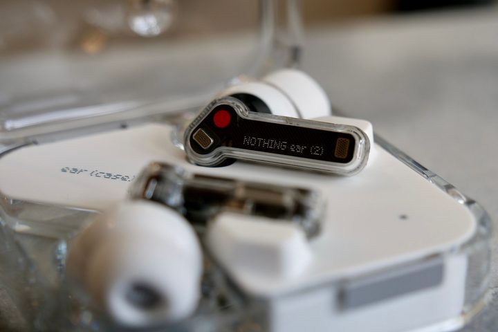 The Nothing Ear 2 earbuds inside the case.