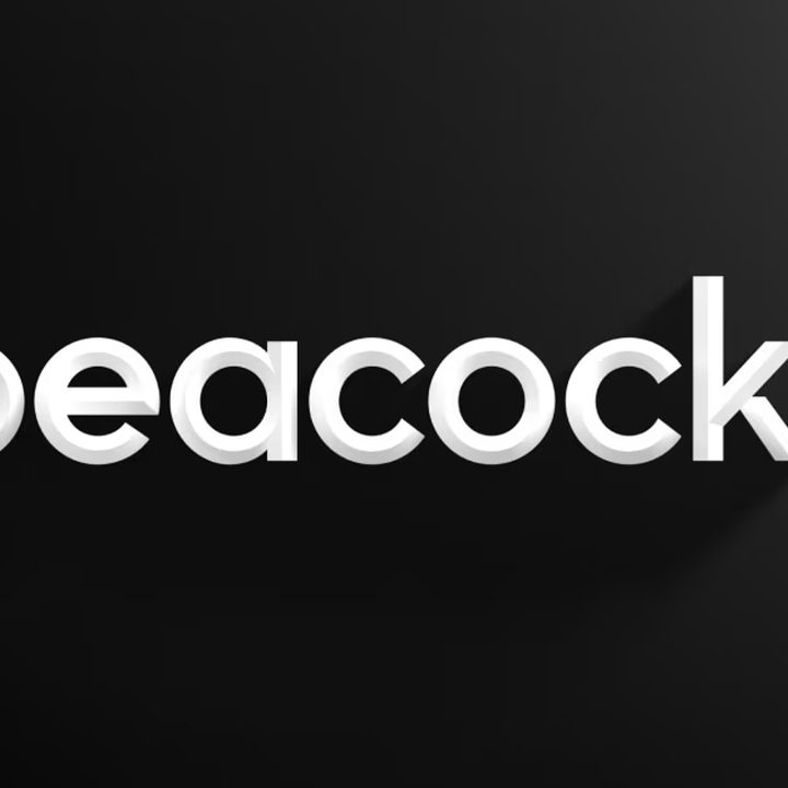 Peacock TV logo on black background.