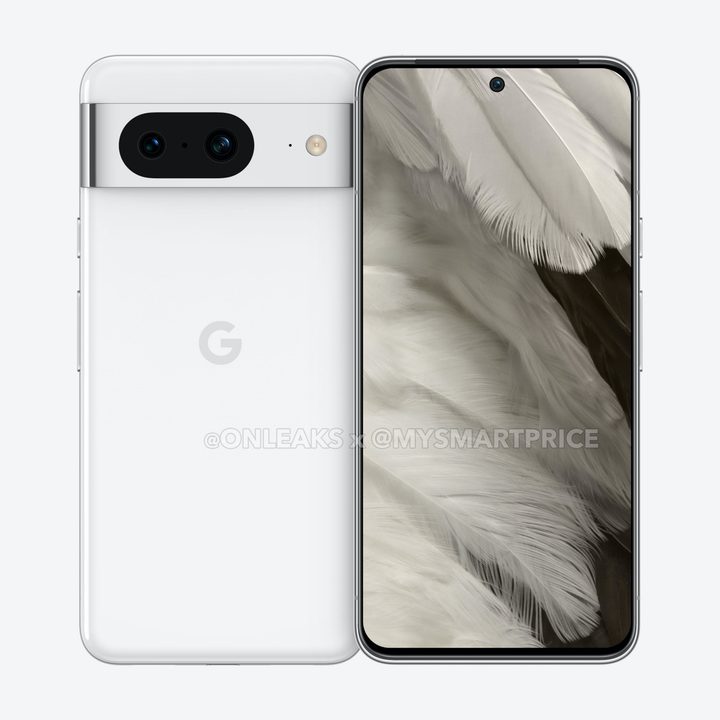 Google Pixel 8 in depicted in white.
