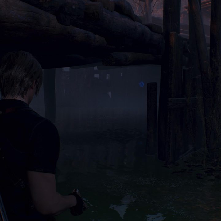 Leon looks at a blue medallion