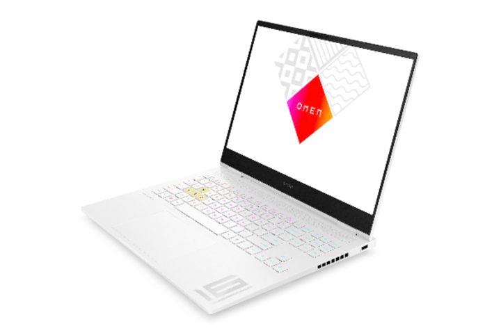 A press photo of the white HP Omen Transcend 16.