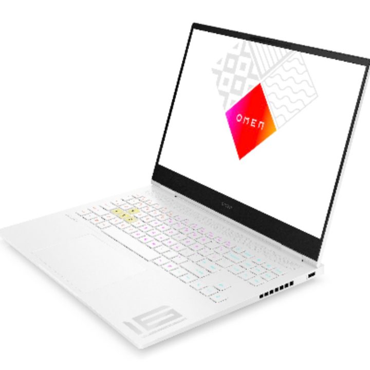 A press photo of the white HP Omen Transcend 16.