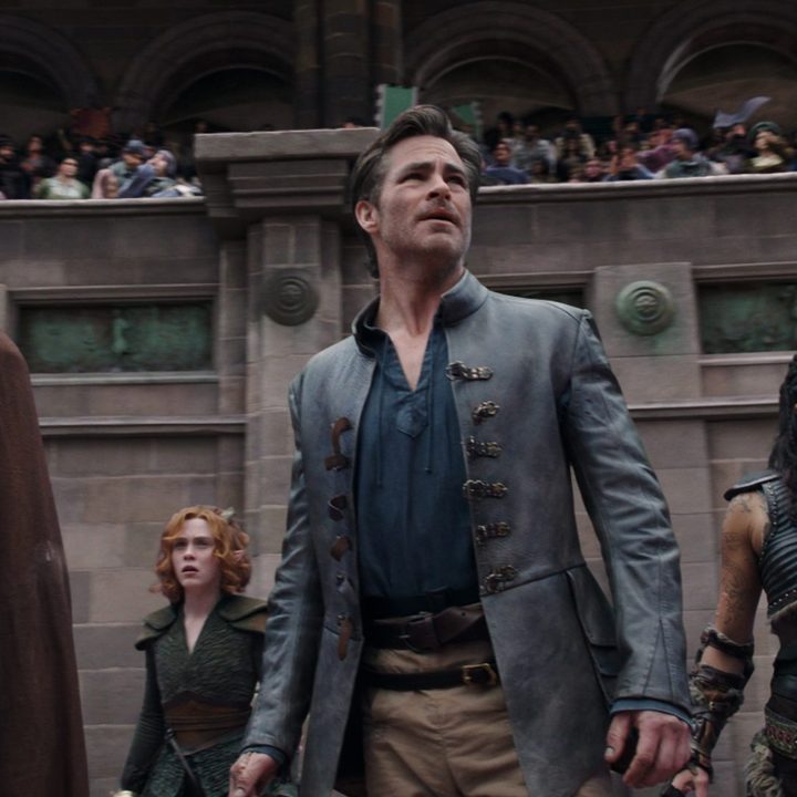 Simon, Doric, Edgin, and Holga stand in an arena in Dungeons & Dragons: Honor Among Thieves.