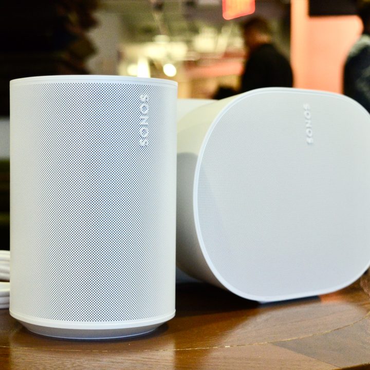 Sonos Era 300 and Era 100 side by side.