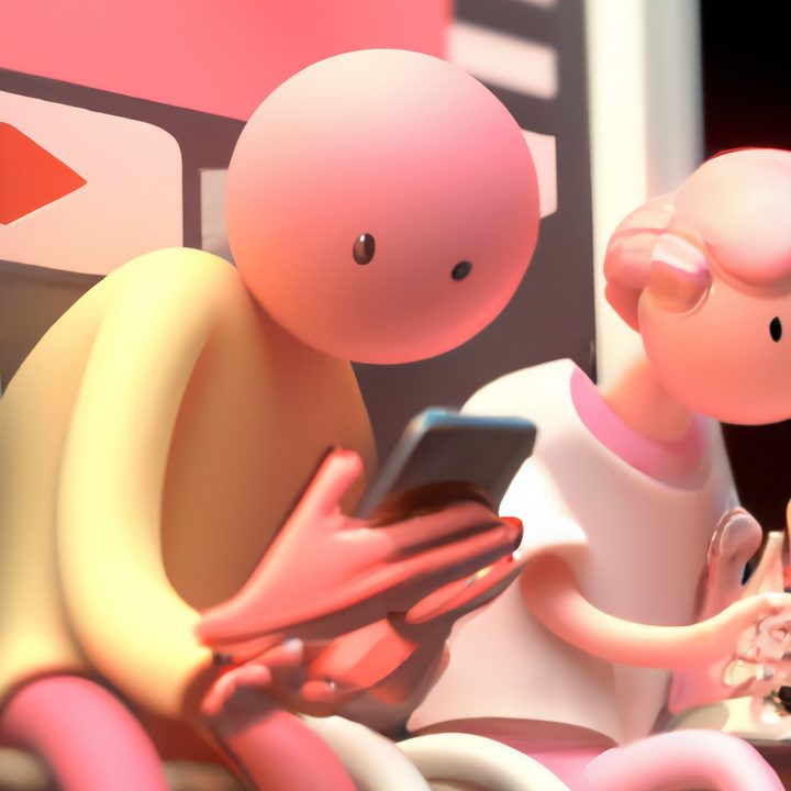 Cartoon characters hooked to their phone.