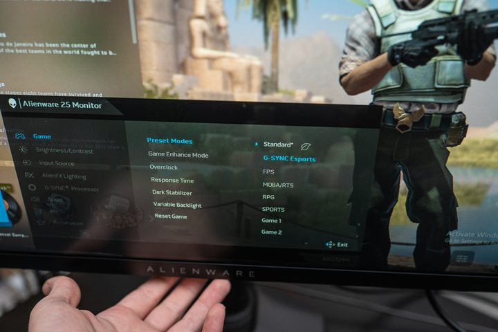 OSD on the Alienware 500Hz gaming monitor.