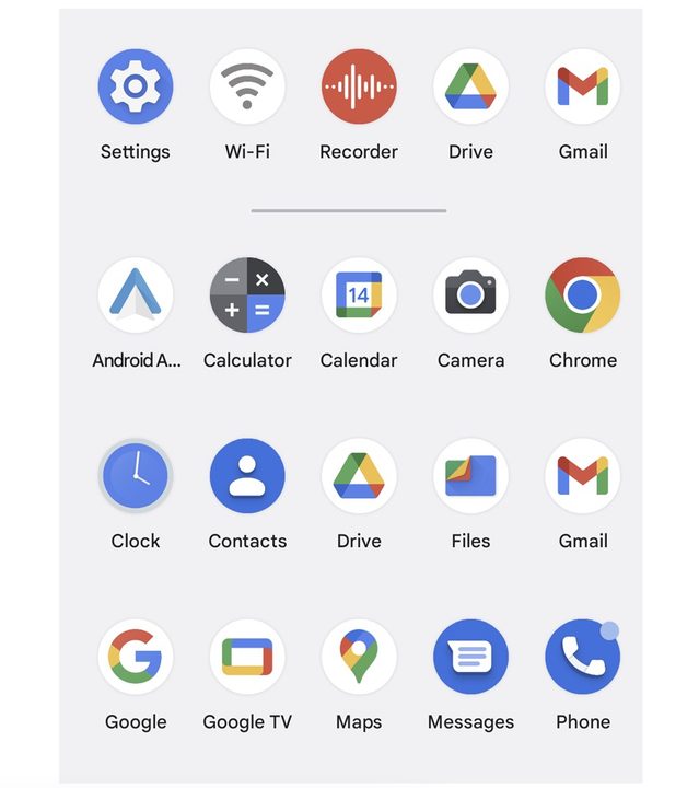 Screenshot of app library on an Android phone