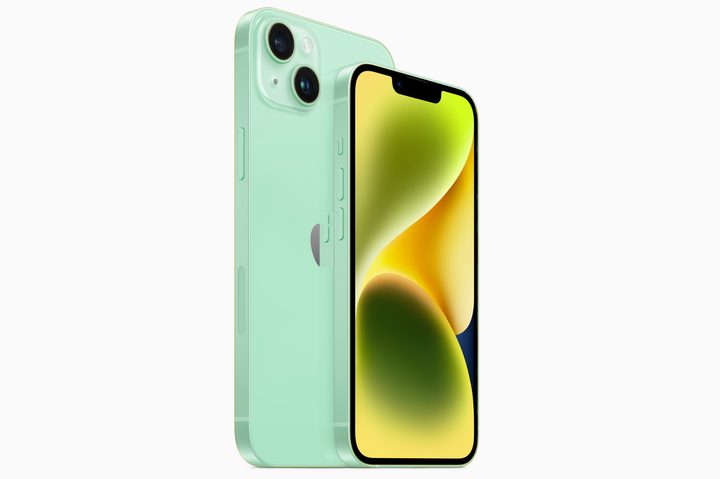 Mockup render of the iPhone 14 in a mint color.