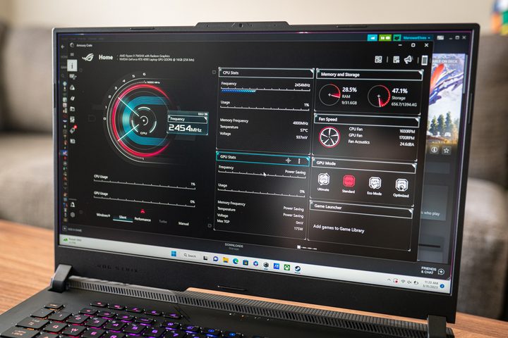 Armoury Crate running on the Asus ROG Strix Scar 17.