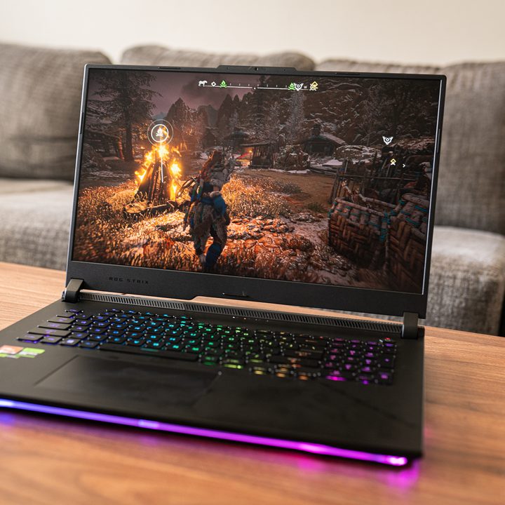 Asus ROG Strix Scar 17 sitting on a table.