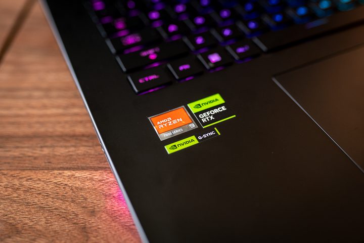 Badges on the Asus ROG Strix Scar 17.