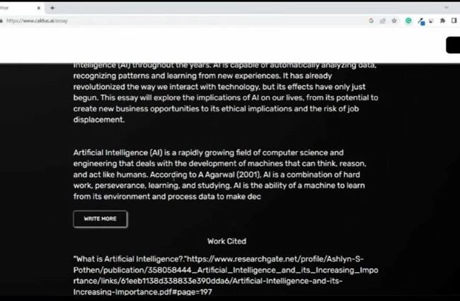 An essay being generated on Caktus ai.