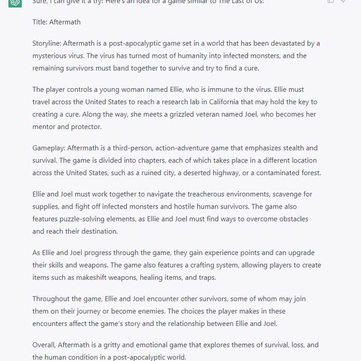 ChatGPT invents a game called Aftermath through a chat with a user.