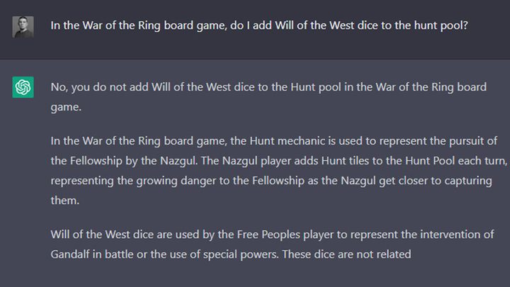 ChatGPT tries to answer a question on board gaming.