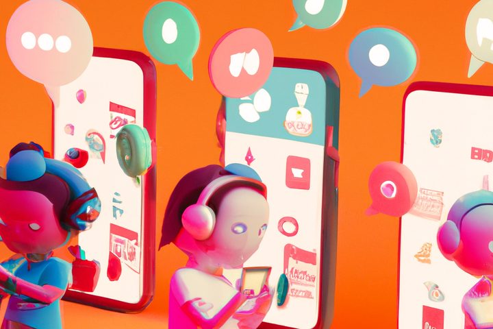 Illustration of young users addicted to their smartphones.