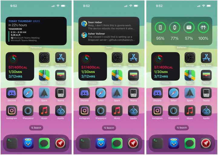 Custom iOS 16 home screen with icons and widgets