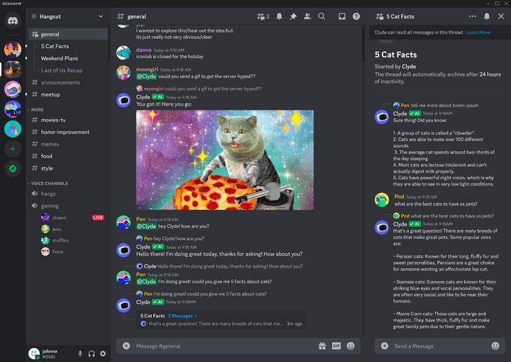 Discord with the AI-powered Clyde chatbot.