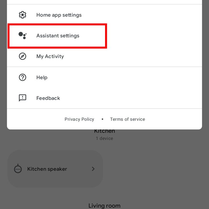 Finding Assistant Settings in the Home app.