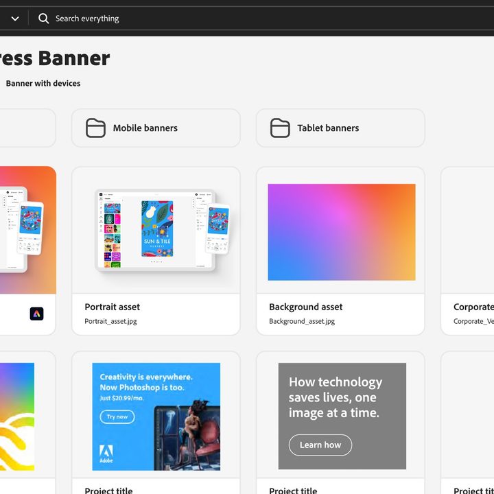 A screen of the asset manager in Adobe Express for Enterprise.