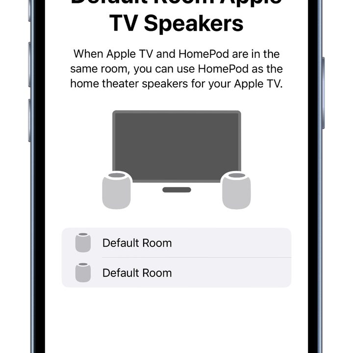iPhone screen setting the default room for Apple HomePod on Apple TV 4K.