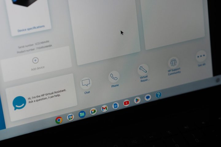 HP Dragonfly Pro Chromebook display view showing support options.