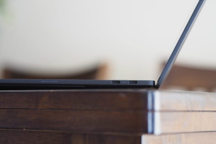HP Dragonfly Pro Chromebook side view showing ports and lid.