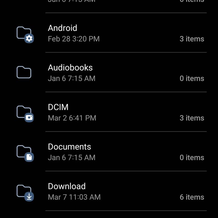 A screenshot of the Internal Storage menu.