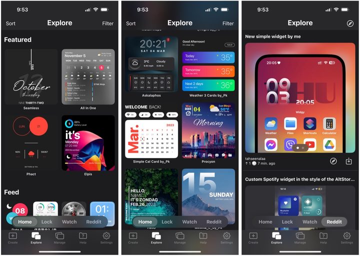 Widgy app screenshots