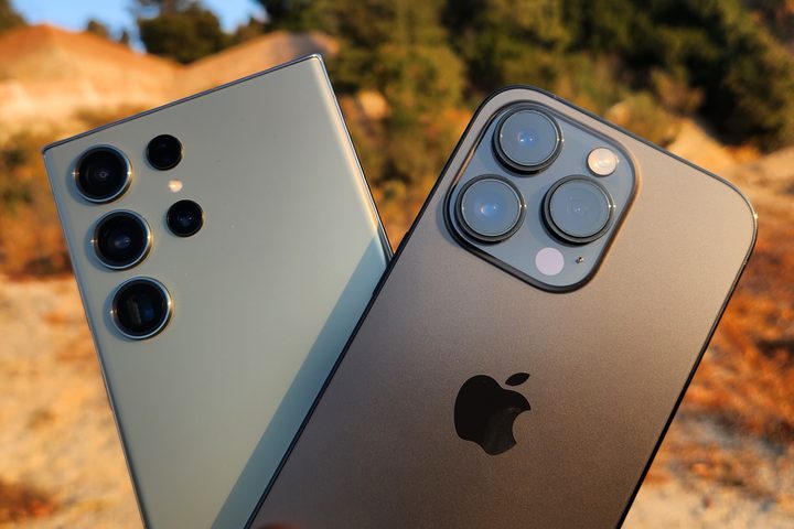 Samsung Galaxy S23 Ultra. and iPhone 14 Pro.