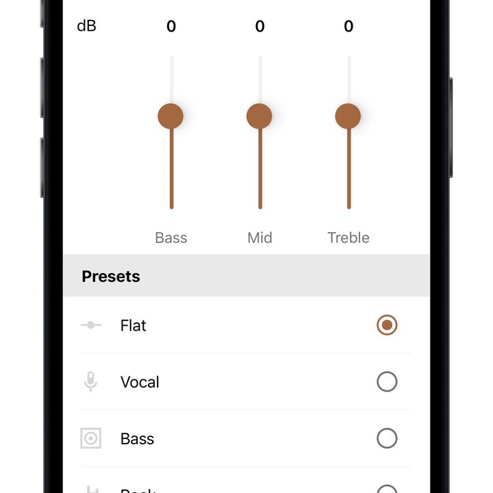 Klipsch Connect app EQ settings.