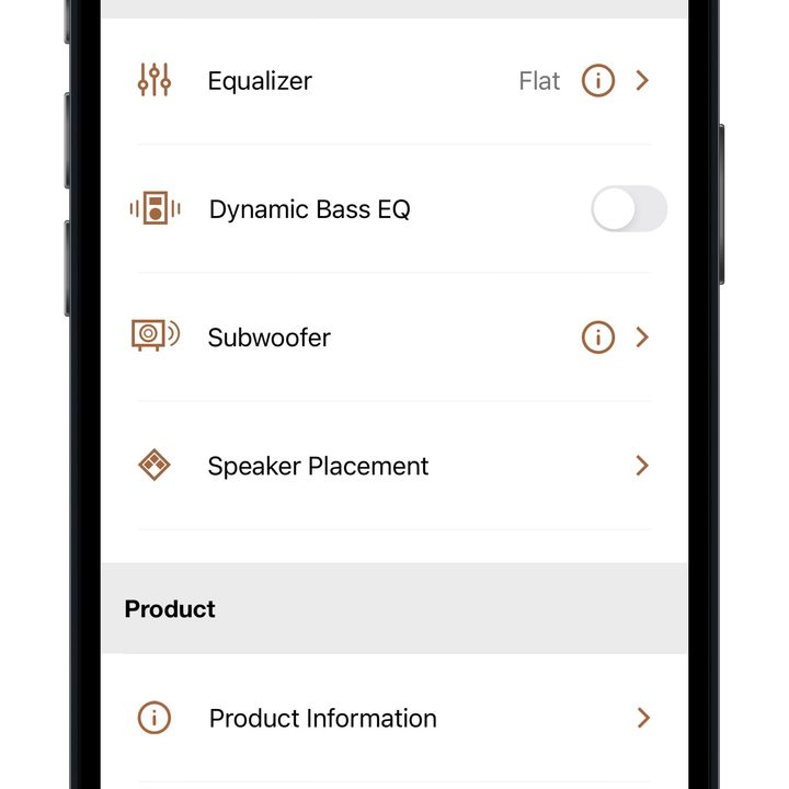 Klipsch Connect app sound settings.