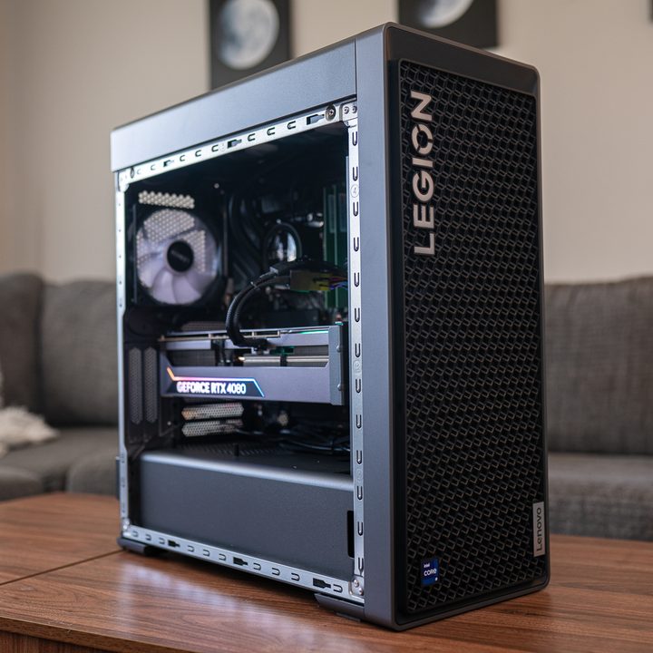 Lenovo Legion Tower 7i gaming PC sitting on a table.