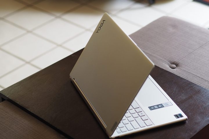 Lenovo Yoga 9i Gen 8 rear view showing lid and logos.